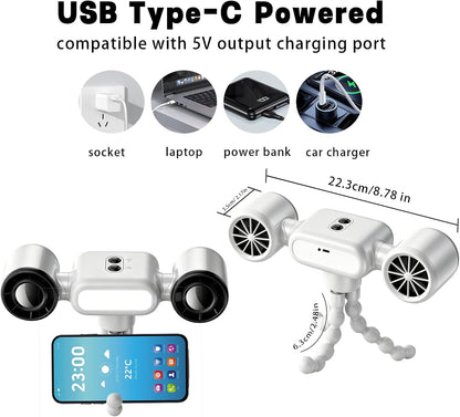 2026 New Dual-Head Fan, 4000mAh Rechargeable Portable Fan with Flexible Tripod, 360° Rotatable Mini Clip On Fan with 3 Speeds & 3 LED Light Modes for Baby Stroller, Car Seat, Crib, Camping, Travel