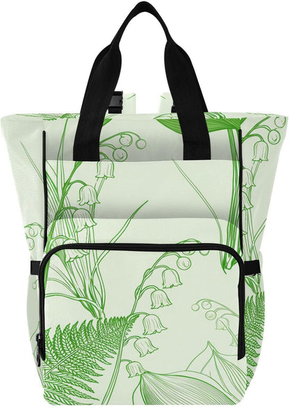 Diaper Bag Backpack, Multifunction Travel Bag for Moms Dads, Baby Changing Bag with Insulted Pockets, Stroller Straps and Side Bottle Pockets Lily Line Art Pattern