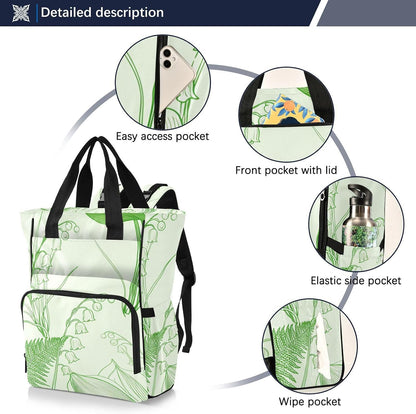 Diaper Bag Backpack, Multifunction Travel Bag for Moms Dads, Baby Changing Bag with Insulted Pockets, Stroller Straps and Side Bottle Pockets Lily Line Art Pattern