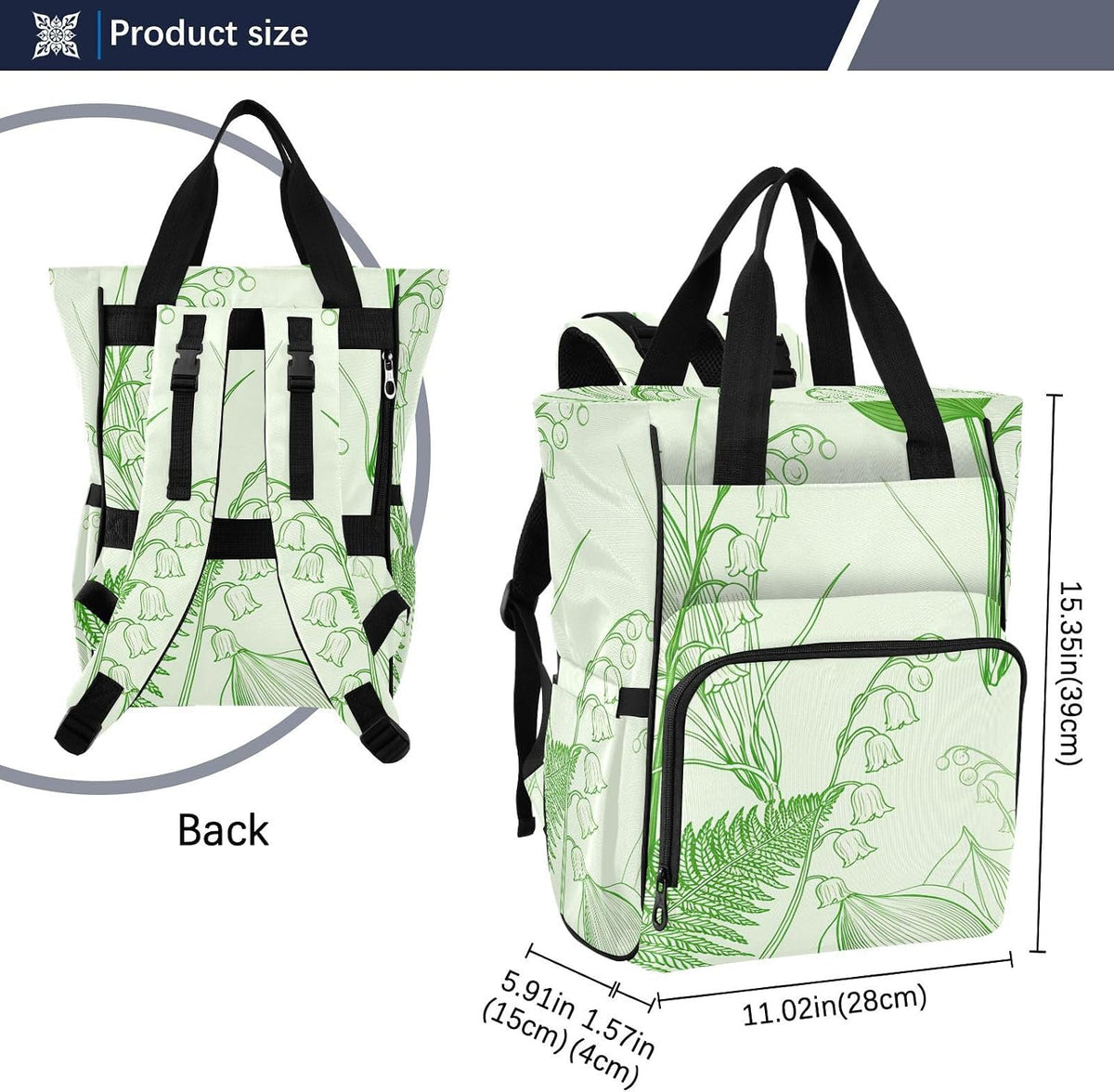 Diaper Bag Backpack, Multifunction Travel Bag for Moms Dads, Baby Changing Bag with Insulted Pockets, Stroller Straps and Side Bottle Pockets Lily Line Art Pattern