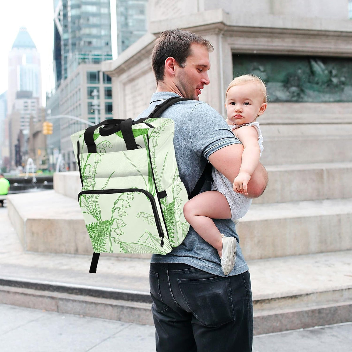 Diaper Bag Backpack, Multifunction Travel Bag for Moms Dads, Baby Changing Bag with Insulted Pockets, Stroller Straps and Side Bottle Pockets Lily Line Art Pattern
