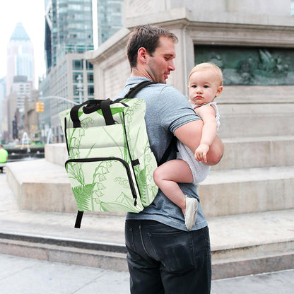 Diaper Bag Backpack, Multifunction Travel Bag for Moms Dads, Baby Changing Bag with Insulted Pockets, Stroller Straps and Side Bottle Pockets Lily Line Art Pattern
