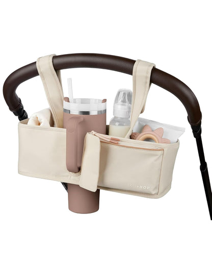 Ultimate Stroller Organizer Universal Fit with Adjustable Straps, Magnetic Flaps and Convertible Design that fits 40 oz. Tumblers, Oat