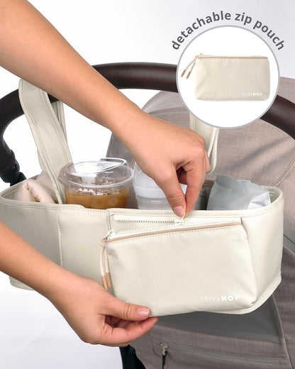 Ultimate Stroller Organizer Universal Fit with Adjustable Straps, Magnetic Flaps and Convertible Design that fits 40 oz. Tumblers, Oat