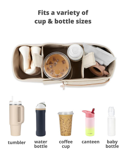 Ultimate Stroller Organizer Universal Fit with Adjustable Straps, Magnetic Flaps and Convertible Design that fits 40 oz. Tumblers, Oat