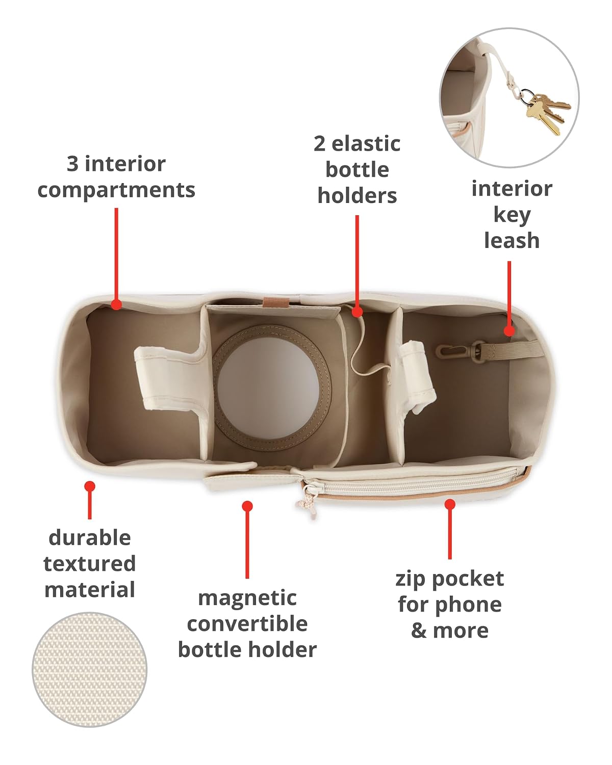 Ultimate Stroller Organizer Universal Fit with Adjustable Straps, Magnetic Flaps and Convertible Design that fits 40 oz. Tumblers, Oat