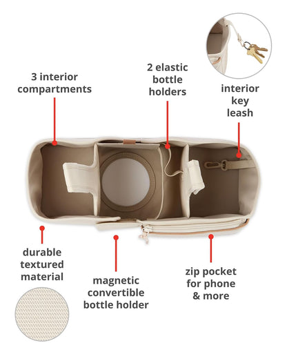 Ultimate Stroller Organizer Universal Fit with Adjustable Straps, Magnetic Flaps and Convertible Design that fits 40 oz. Tumblers, Oat