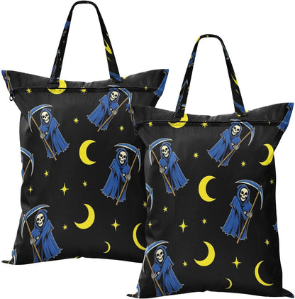 Halloween Death Waterproof Travel Laundry Bag Reusable 2 Pcs