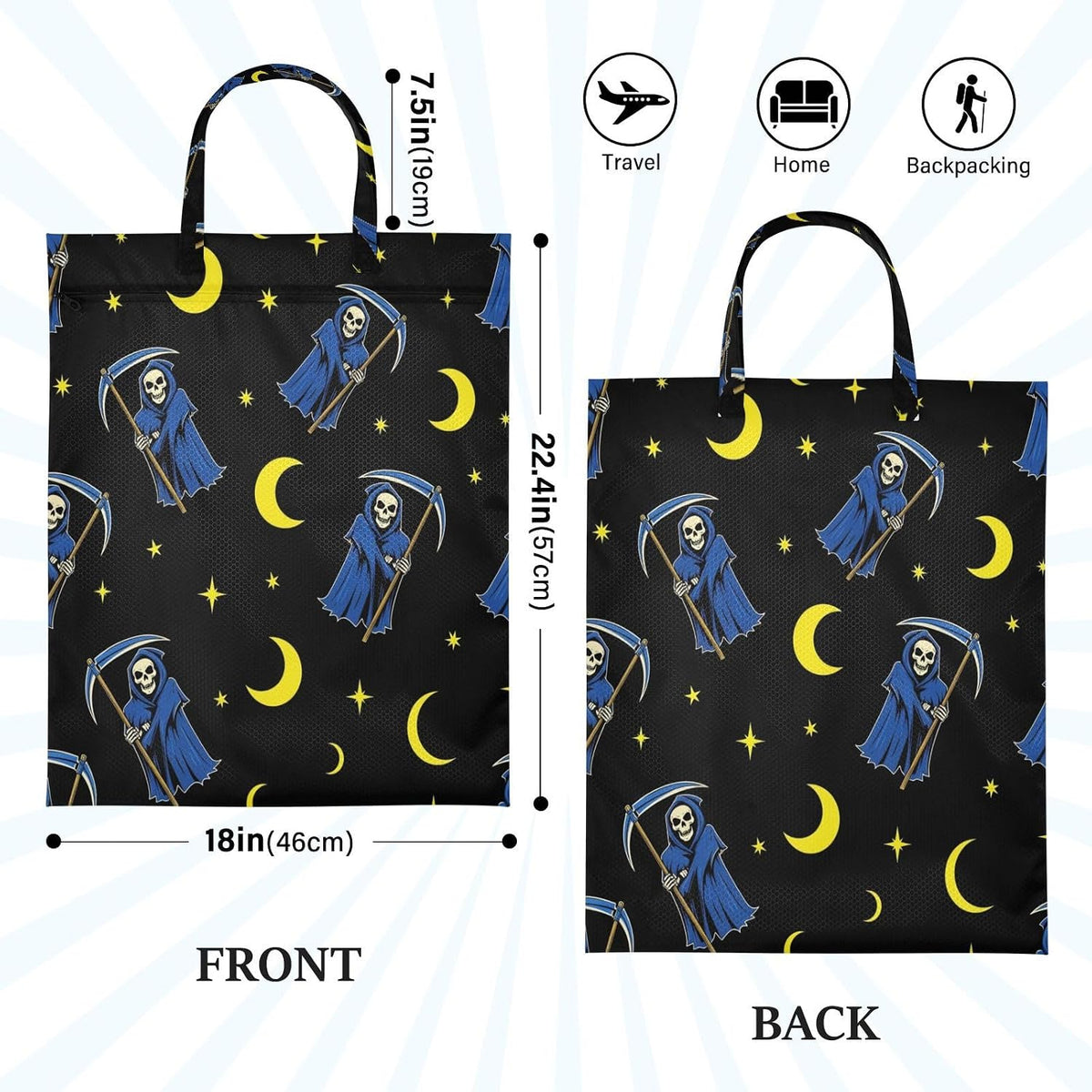 Halloween Death Waterproof Travel Laundry Bag Reusable 2 Pcs