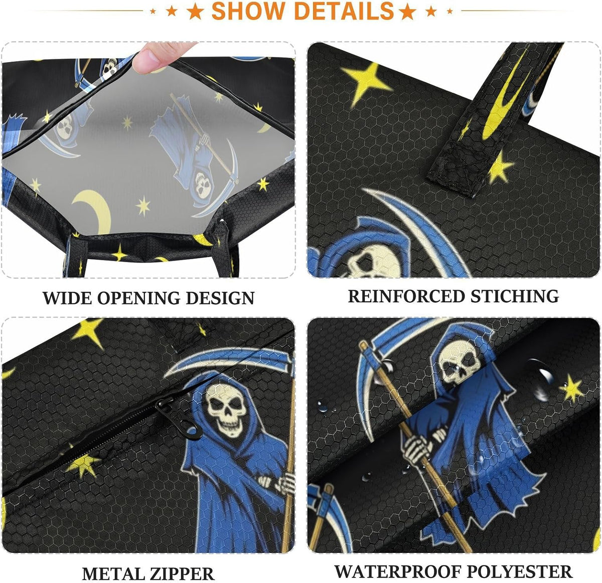 Halloween Death Waterproof Travel Laundry Bag Reusable 2 Pcs