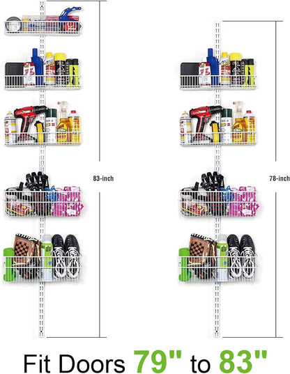Carbon Steel Pantry Organizer Heavy Duty Hanging Over the Door Storage Rack, 5 Wire Baskets, Kitchen Closet Organization - White 240077E