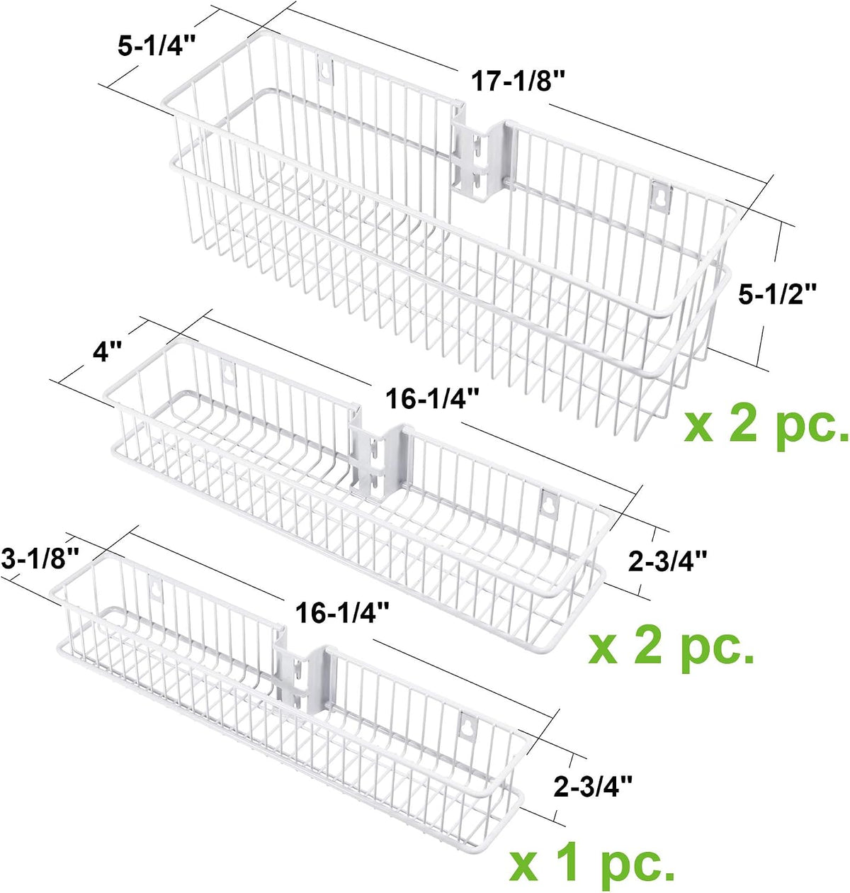 Carbon Steel Pantry Organizer Heavy Duty Hanging Over the Door Storage Rack, 5 Wire Baskets, Kitchen Closet Organization - White 240077E