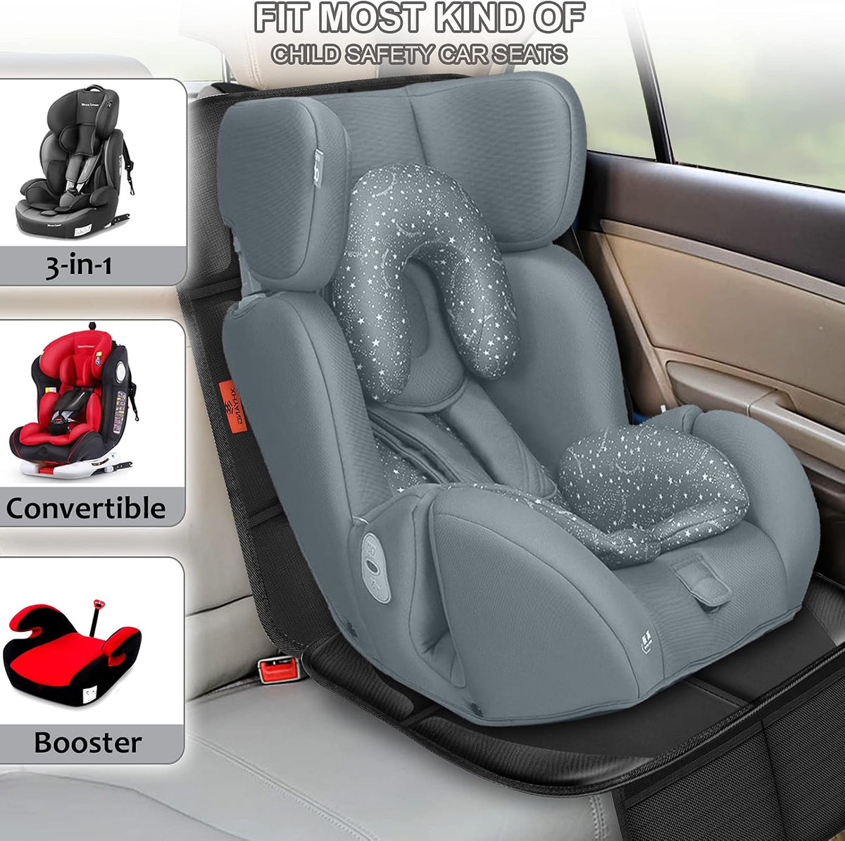 Auto Car Seat Protectors Baby Carseat Waterproof & Durable 600D Fabric for Child Baby Car Seat Mat Vehicle Pet Cover 2 Storage Pockets