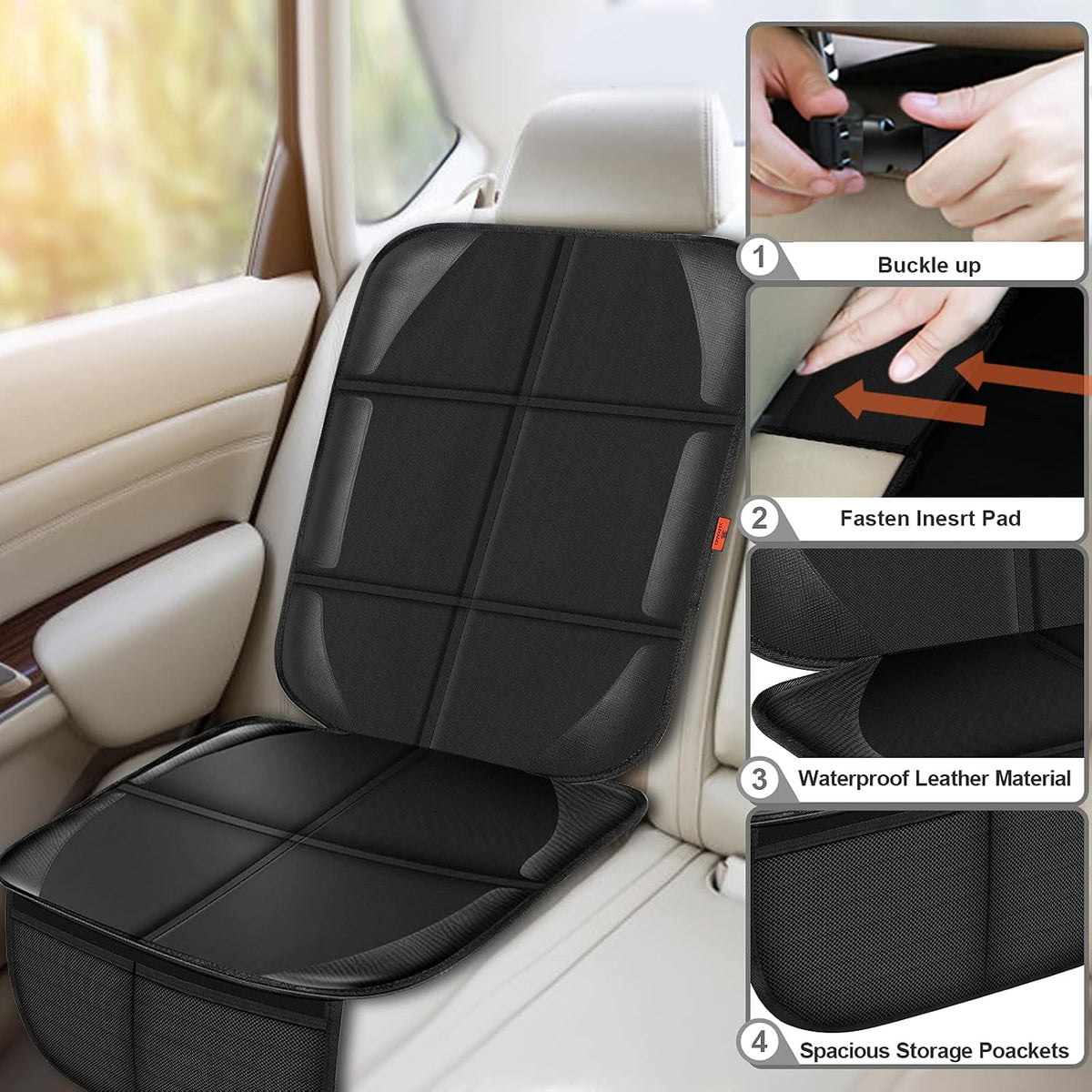 Auto Car Seat Protectors Baby Carseat Waterproof & Durable 600D Fabric for Child Baby Car Seat Mat Vehicle Pet Cover 2 Storage Pockets