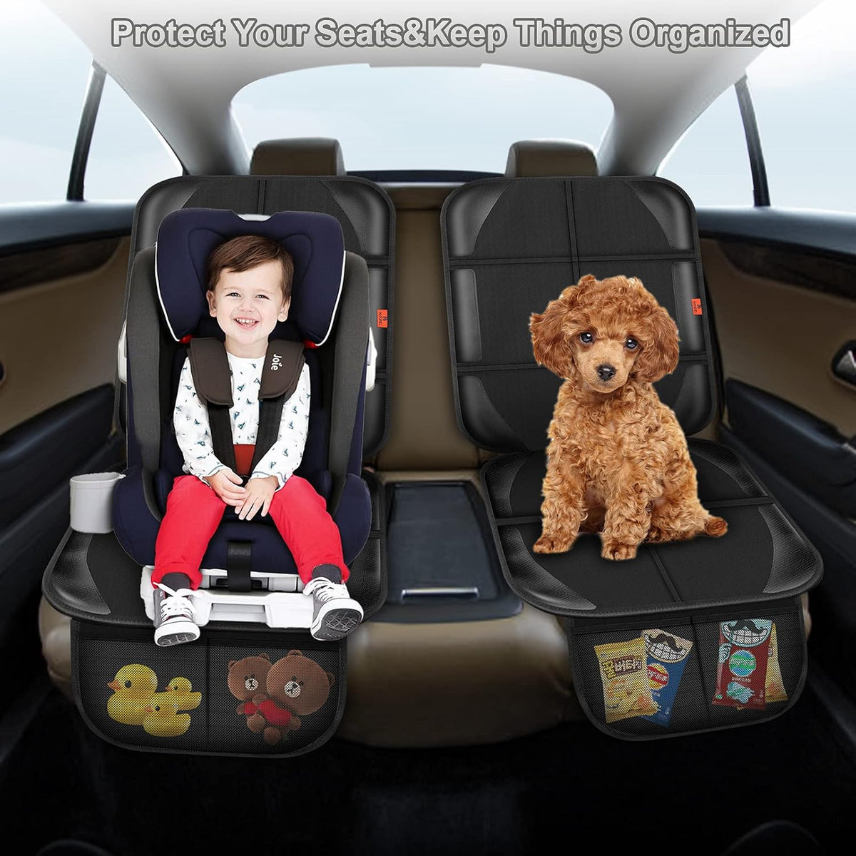 Auto Car Seat Protectors Baby Carseat Waterproof & Durable 600D Fabric for Child Baby Car Seat Mat Vehicle Pet Cover 2 Storage Pockets