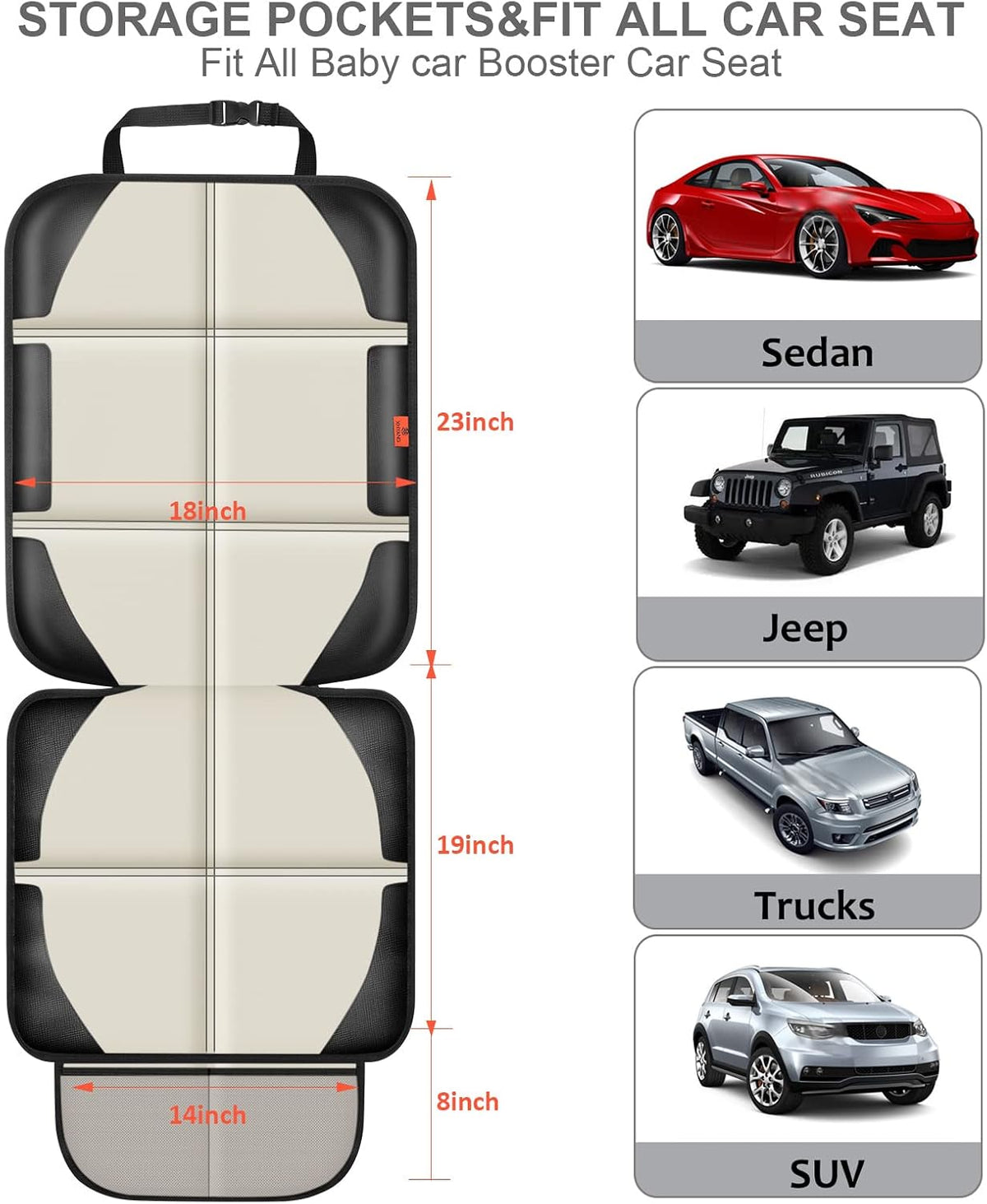 Auto Car Seat Protectors Baby Carseat Waterproof & Durable 600D Fabric for Child Baby Car Seat Mat Vehicle Pet Cover 2 Storage Pockets