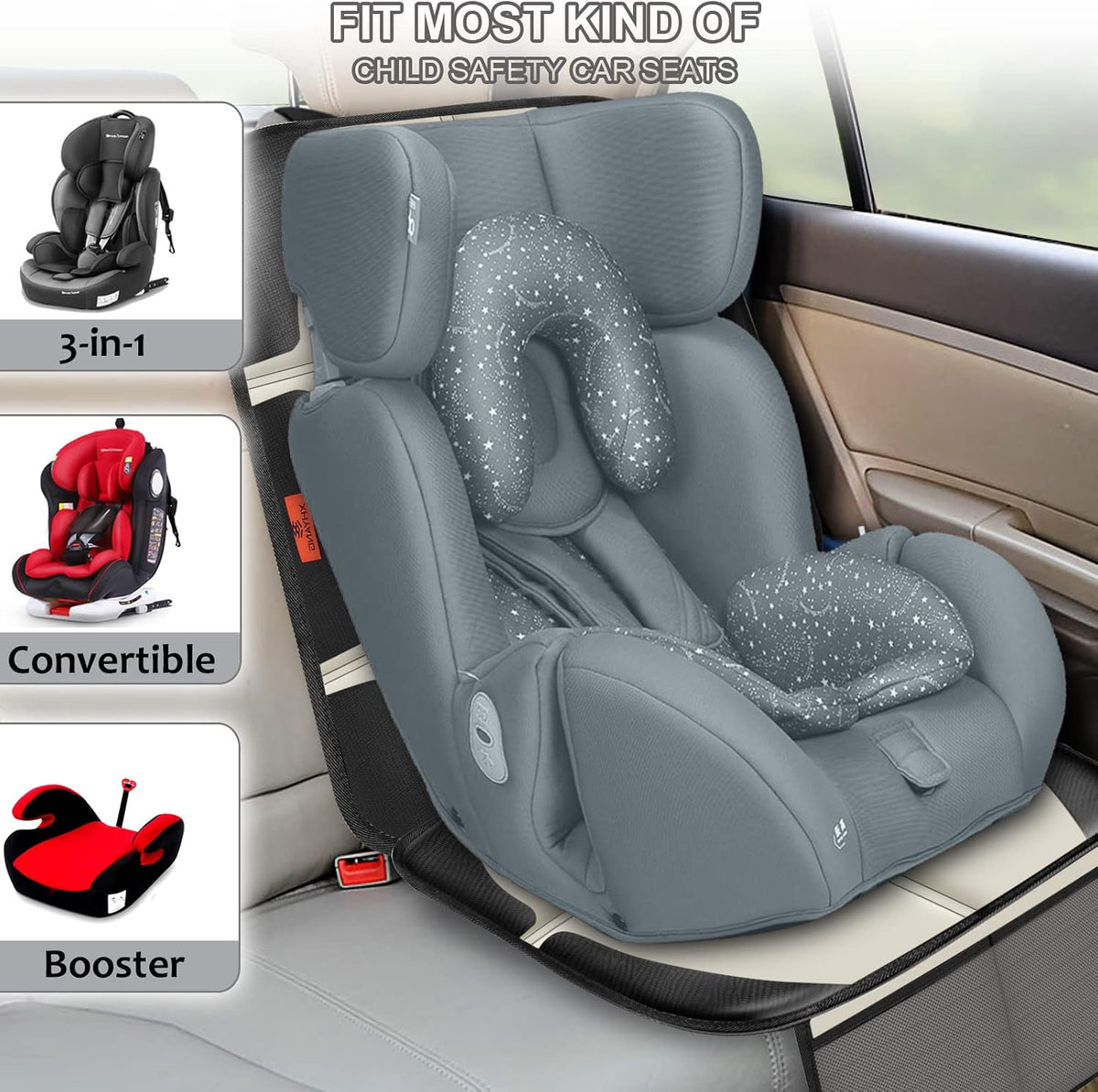Auto Car Seat Protectors Baby Carseat Waterproof & Durable 600D Fabric for Child Baby Car Seat Mat Vehicle Pet Cover 2 Storage Pockets