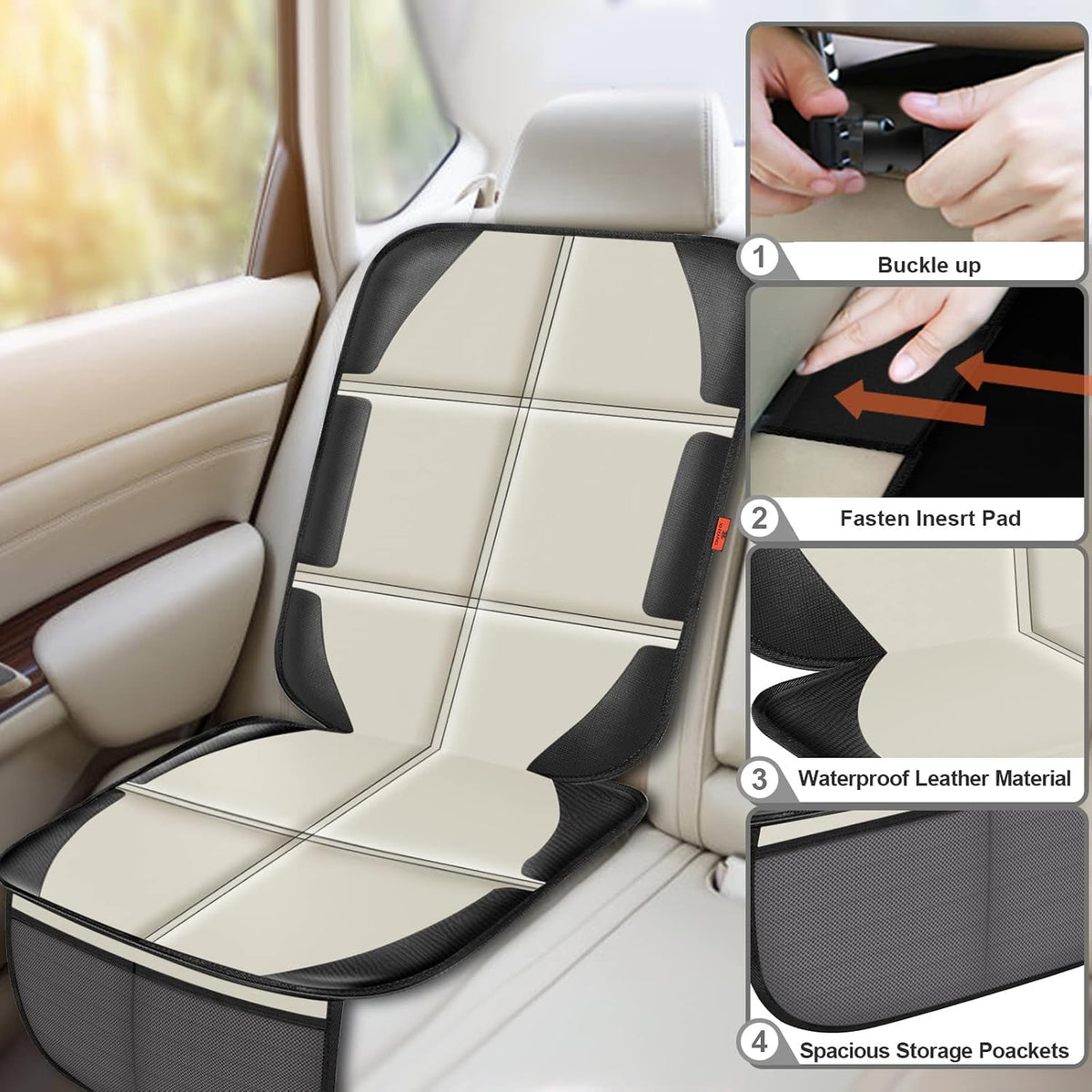 Auto Car Seat Protectors Baby Carseat Waterproof & Durable 600D Fabric for Child Baby Car Seat Mat Vehicle Pet Cover 2 Storage Pockets