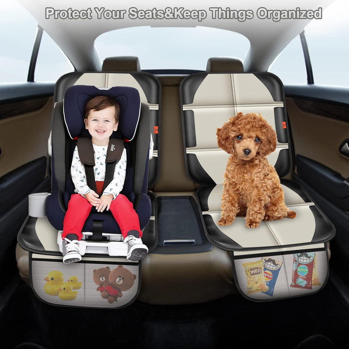 Auto Car Seat Protectors Baby Carseat Waterproof & Durable 600D Fabric for Child Baby Car Seat Mat Vehicle Pet Cover 2 Storage Pockets