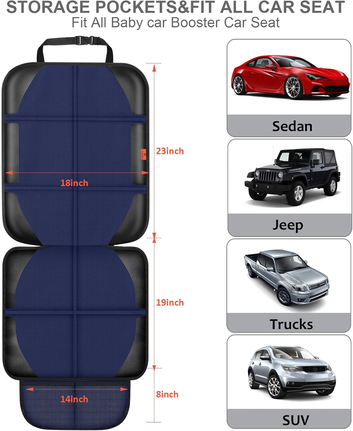 Auto Car Seat Protectors Baby Carseat Waterproof & Durable 600D Fabric for Child Baby Car Seat Mat Vehicle Pet Cover 2 Storage Pockets
