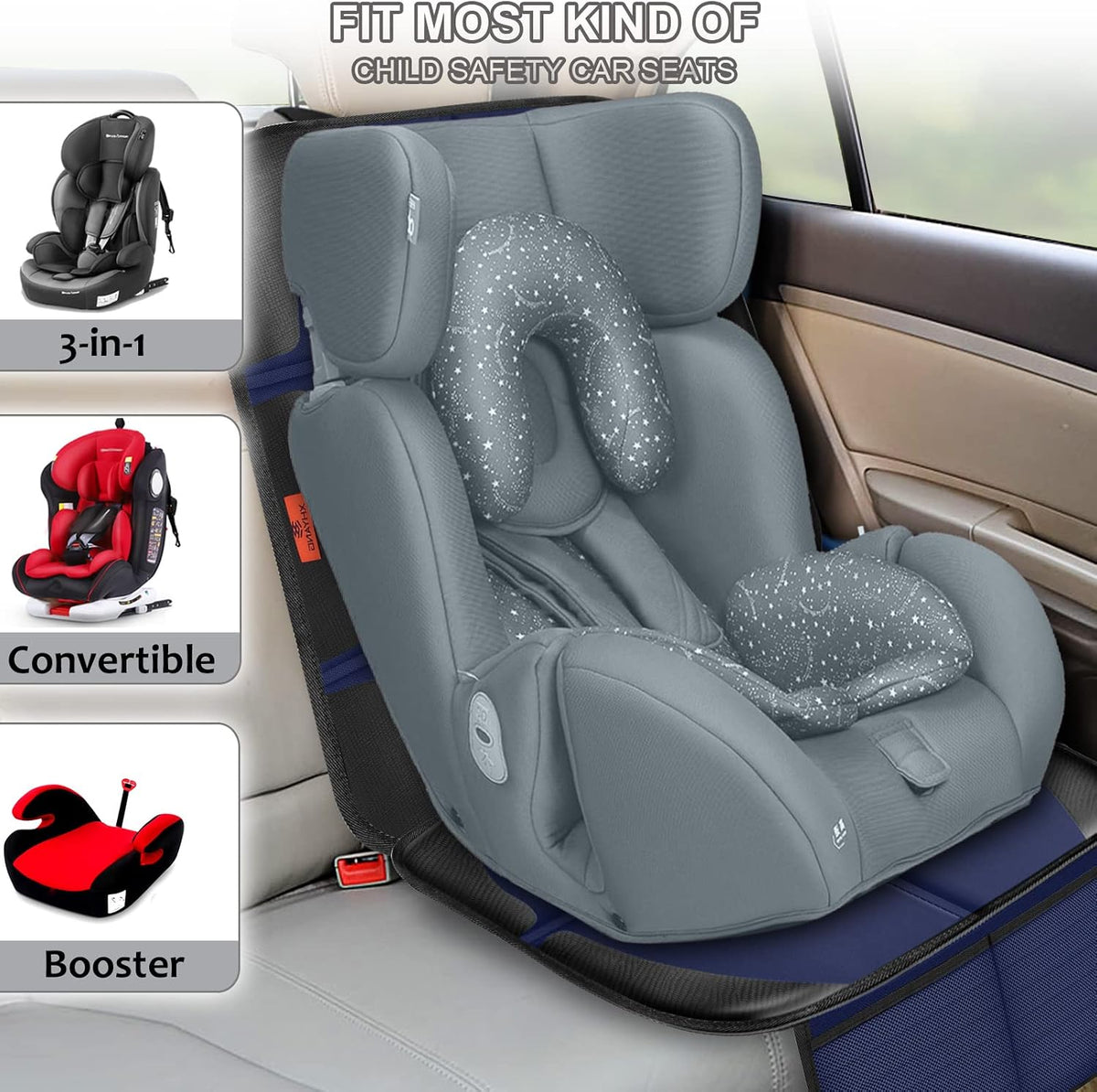 Auto Car Seat Protectors Baby Carseat Waterproof & Durable 600D Fabric for Child Baby Car Seat Mat Vehicle Pet Cover 2 Storage Pockets