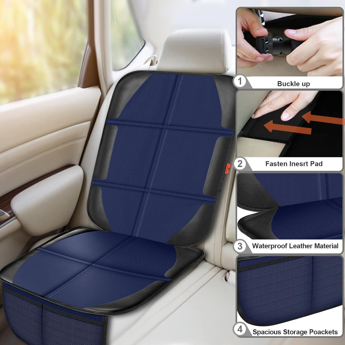 Auto Car Seat Protectors Baby Carseat Waterproof & Durable 600D Fabric for Child Baby Car Seat Mat Vehicle Pet Cover 2 Storage Pockets