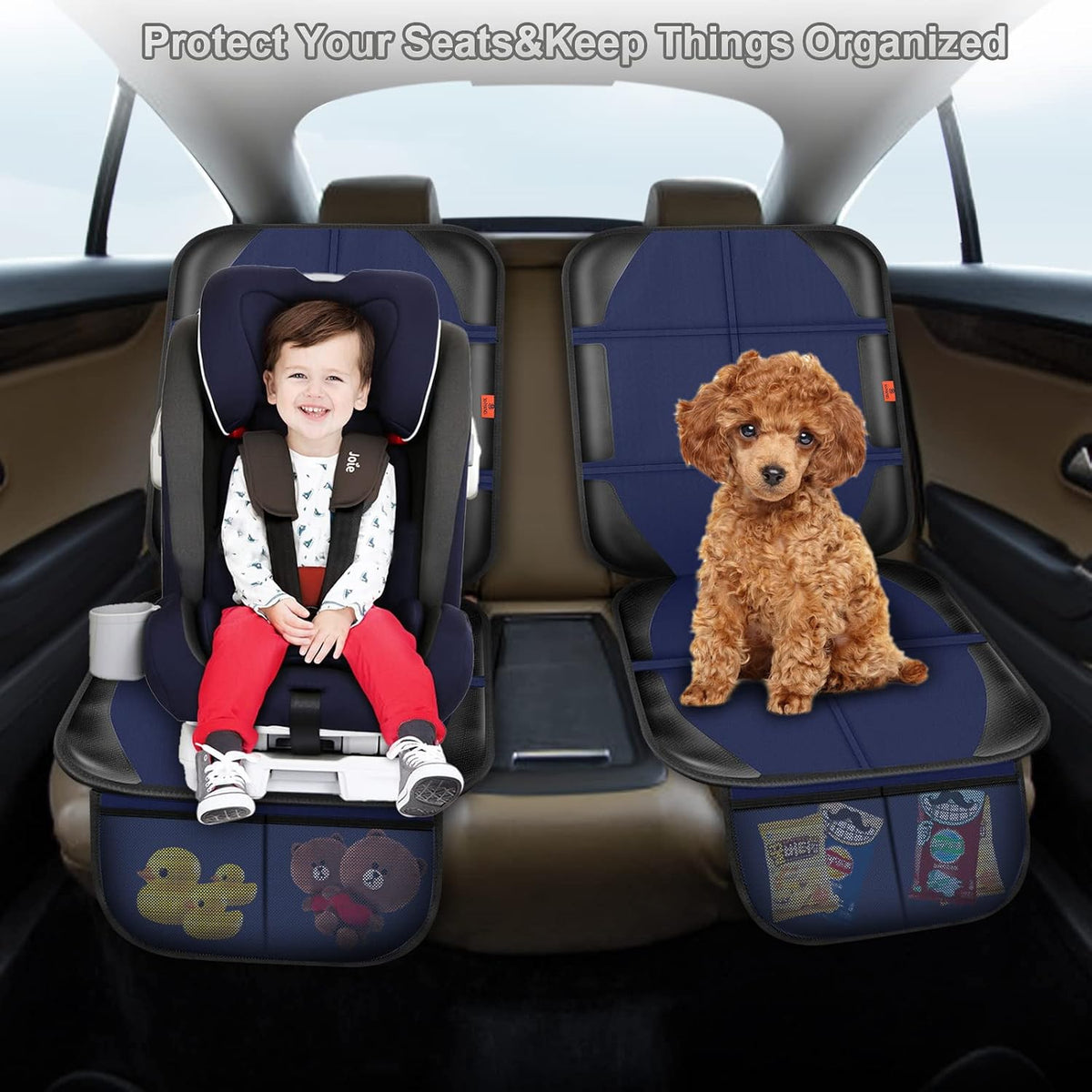 Auto Car Seat Protectors Baby Carseat Waterproof & Durable 600D Fabric for Child Baby Car Seat Mat Vehicle Pet Cover 2 Storage Pockets