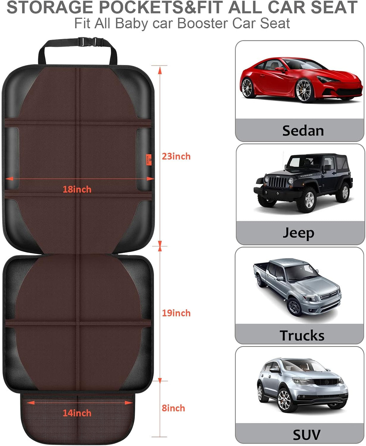 Auto Car Seat Protectors Baby Carseat Waterproof & Durable 600D Fabric for Child Baby Car Seat Mat Vehicle Pet Cover 2 Storage Pockets