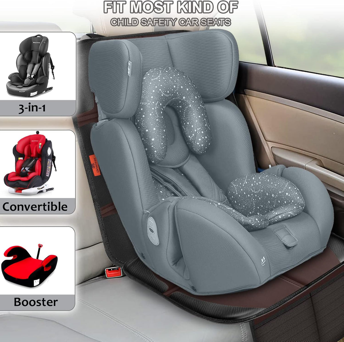 Auto Car Seat Protectors Baby Carseat Waterproof & Durable 600D Fabric for Child Baby Car Seat Mat Vehicle Pet Cover 2 Storage Pockets