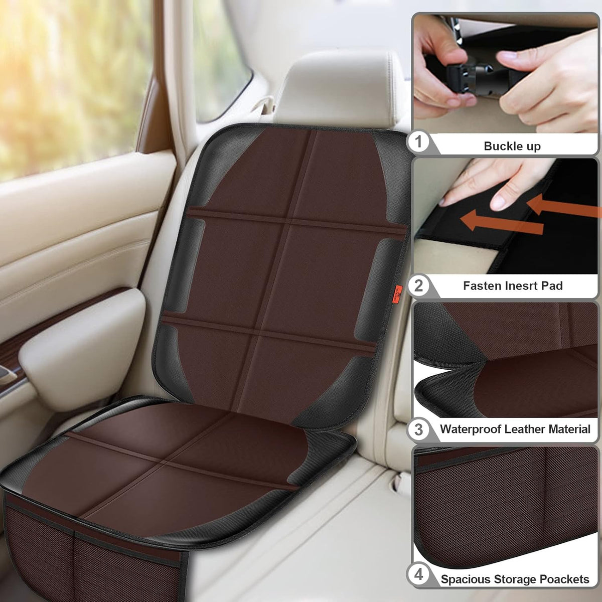 Auto Car Seat Protectors Baby Carseat Waterproof & Durable 600D Fabric for Child Baby Car Seat Mat Vehicle Pet Cover 2 Storage Pockets