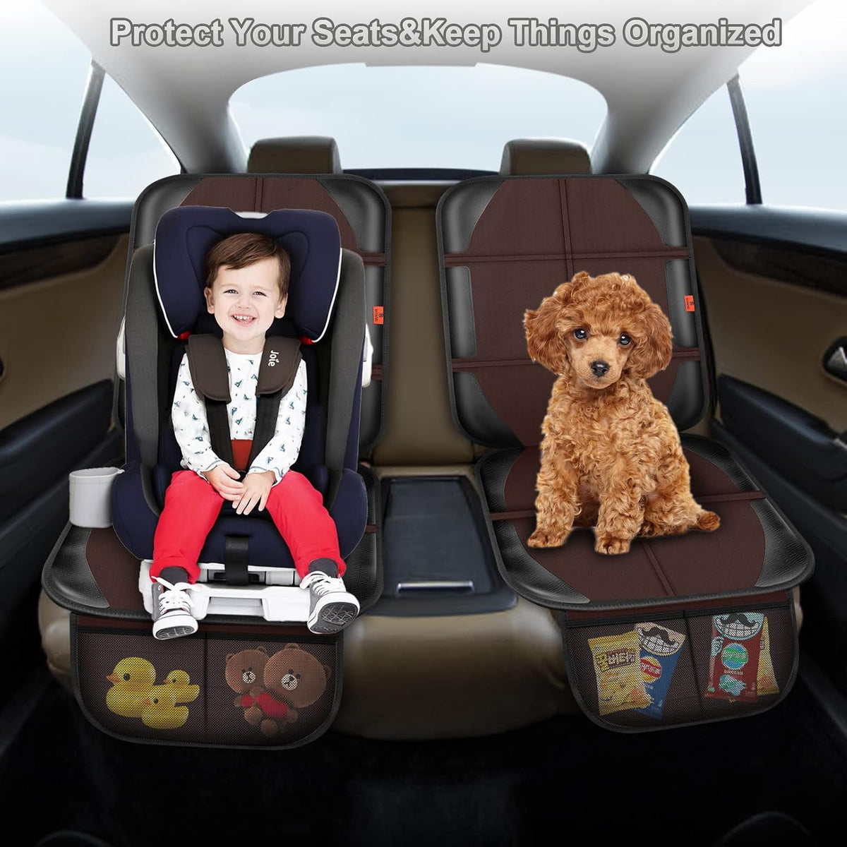 Auto Car Seat Protectors Baby Carseat Waterproof & Durable 600D Fabric for Child Baby Car Seat Mat Vehicle Pet Cover 2 Storage Pockets