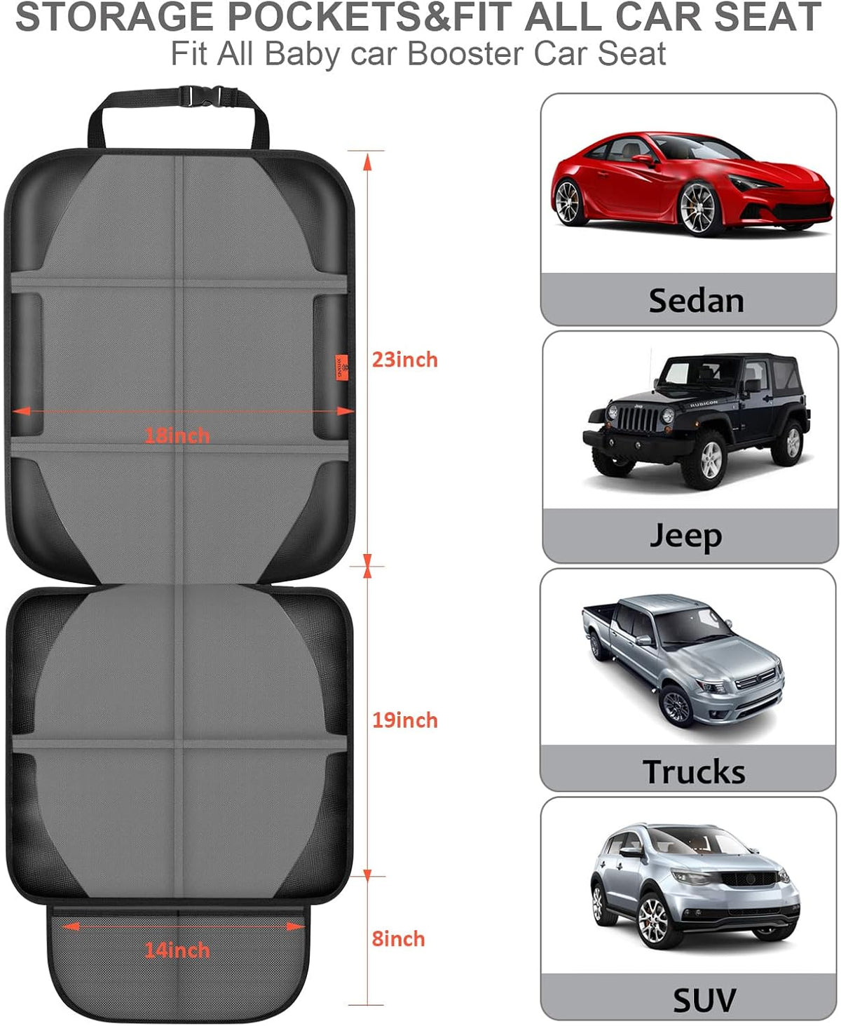 Auto Car Seat Protectors Baby Carseat Waterproof & Durable 600D Fabric for Child Baby Car Seat Mat Vehicle Pet Cover 2 Storage Pockets