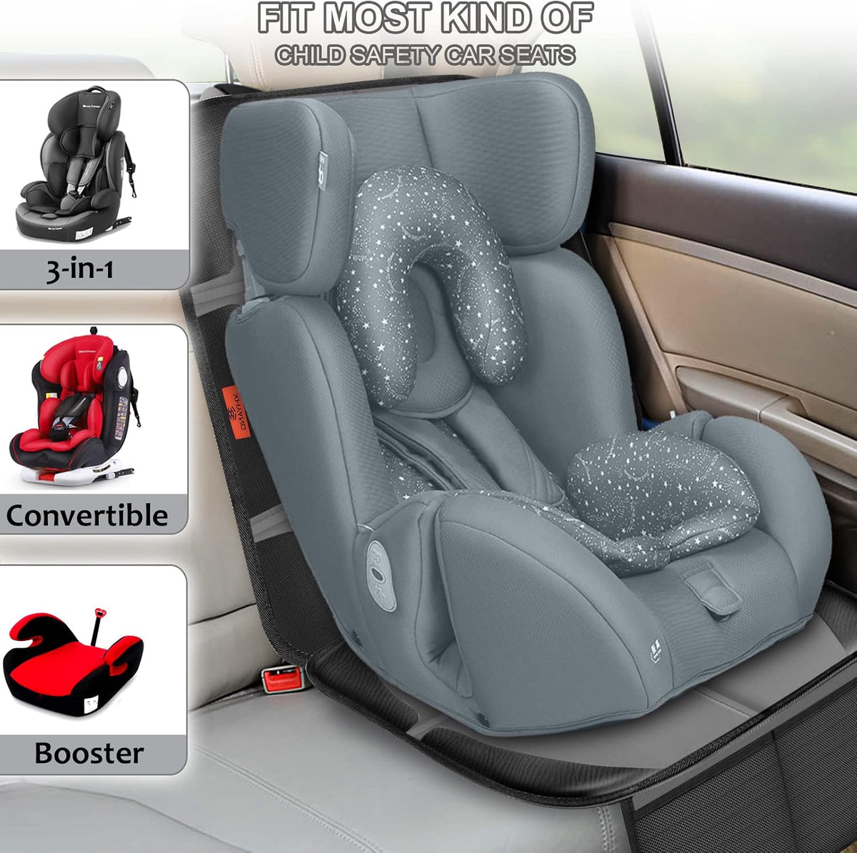 Auto Car Seat Protectors Baby Carseat Waterproof & Durable 600D Fabric for Child Baby Car Seat Mat Vehicle Pet Cover 2 Storage Pockets