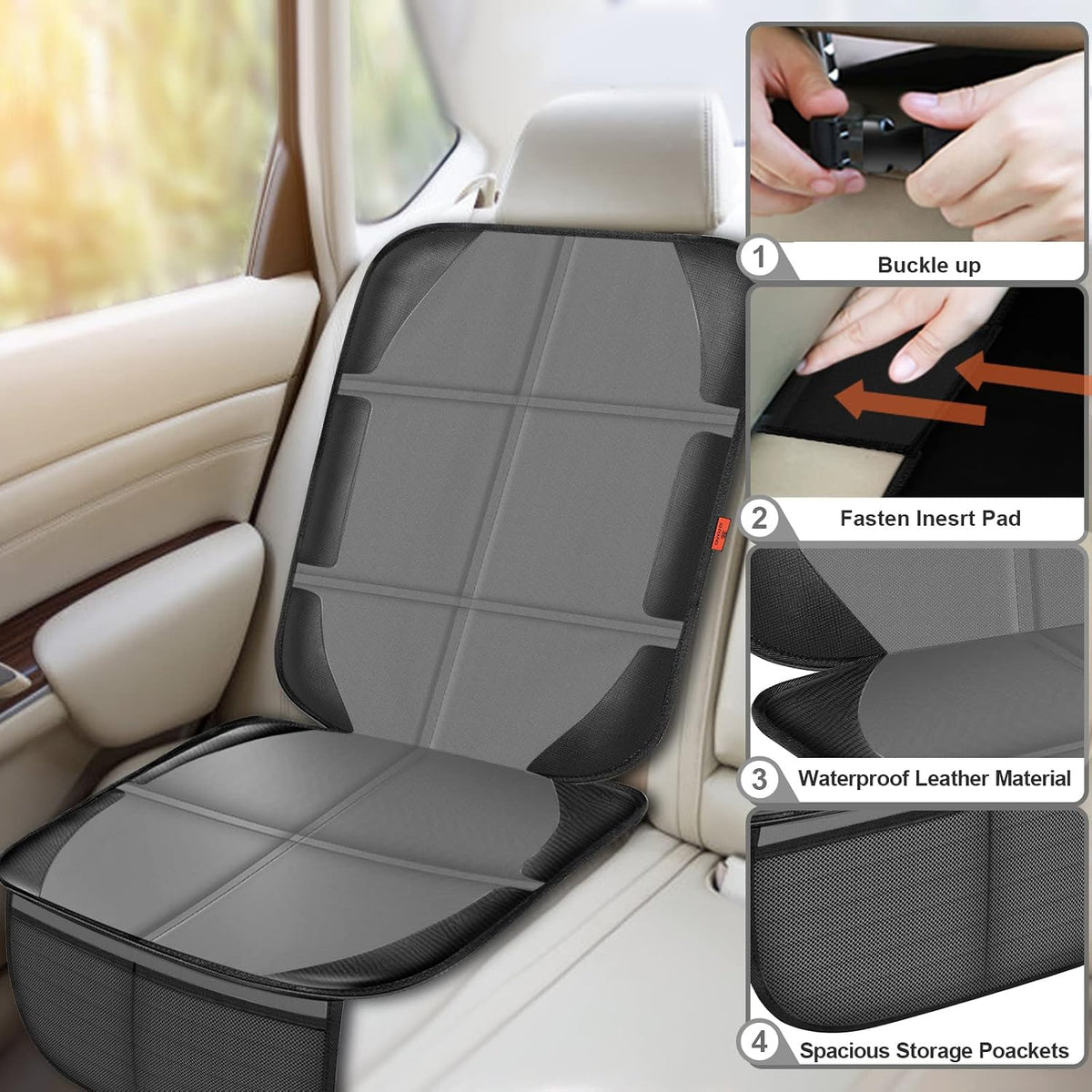 Auto Car Seat Protectors Baby Carseat Waterproof & Durable 600D Fabric for Child Baby Car Seat Mat Vehicle Pet Cover 2 Storage Pockets