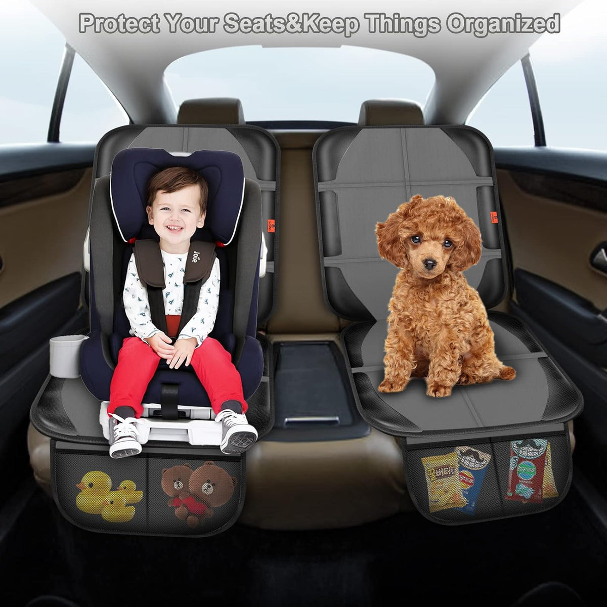 Auto Car Seat Protectors Baby Carseat Waterproof & Durable 600D Fabric for Child Baby Car Seat Mat Vehicle Pet Cover 2 Storage Pockets