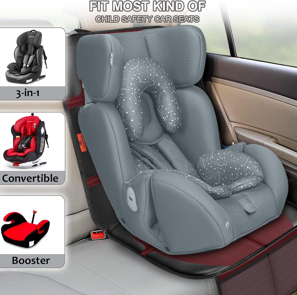 Auto Car Seat Protectors Baby Carseat Waterproof & Durable 600D Fabric for Child Baby Car Seat Mat Vehicle Pet Cover 2 Storage Pockets