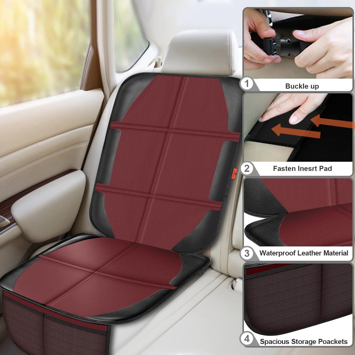 Auto Car Seat Protectors Baby Carseat Waterproof & Durable 600D Fabric for Child Baby Car Seat Mat Vehicle Pet Cover 2 Storage Pockets
