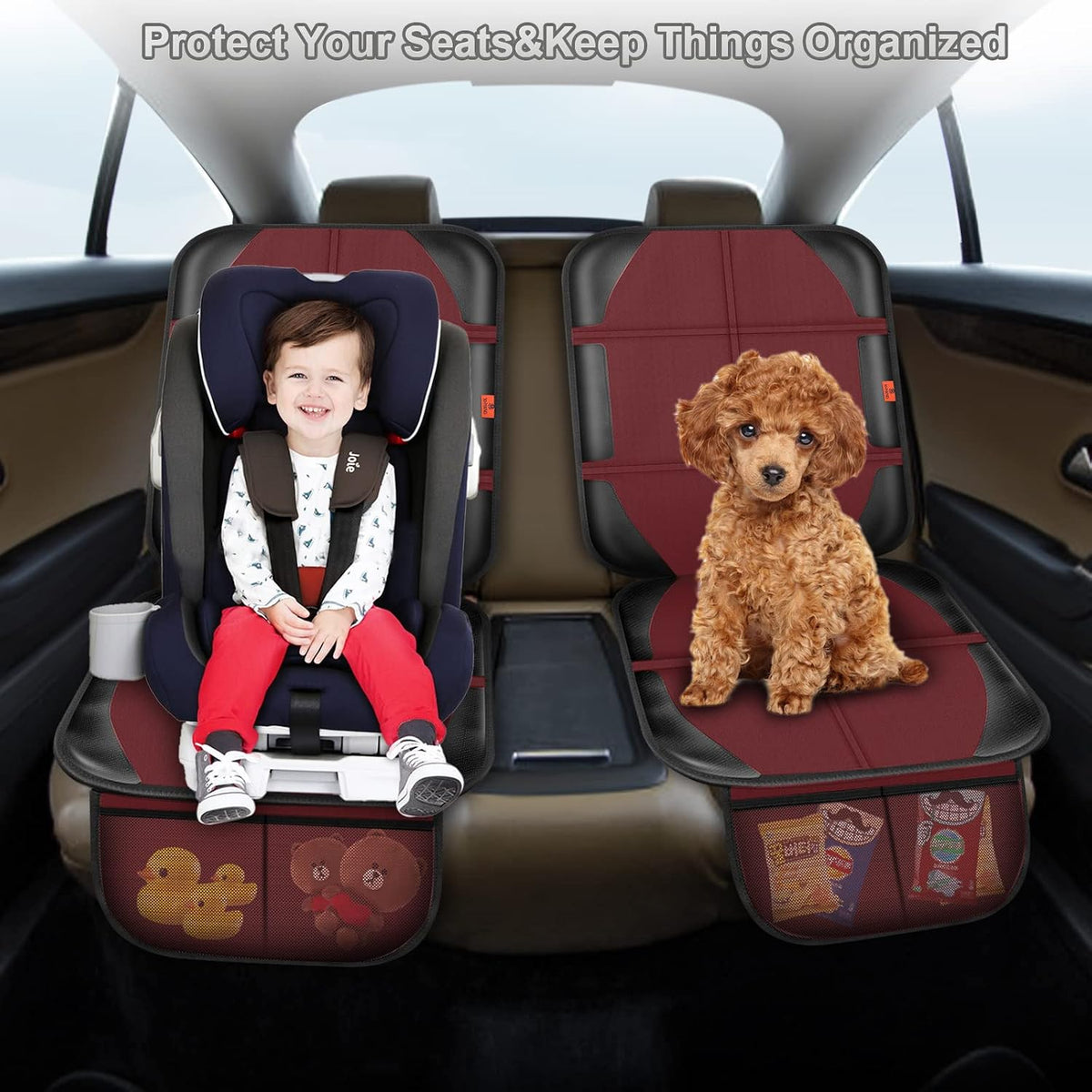 Auto Car Seat Protectors Baby Carseat Waterproof & Durable 600D Fabric for Child Baby Car Seat Mat Vehicle Pet Cover 2 Storage Pockets