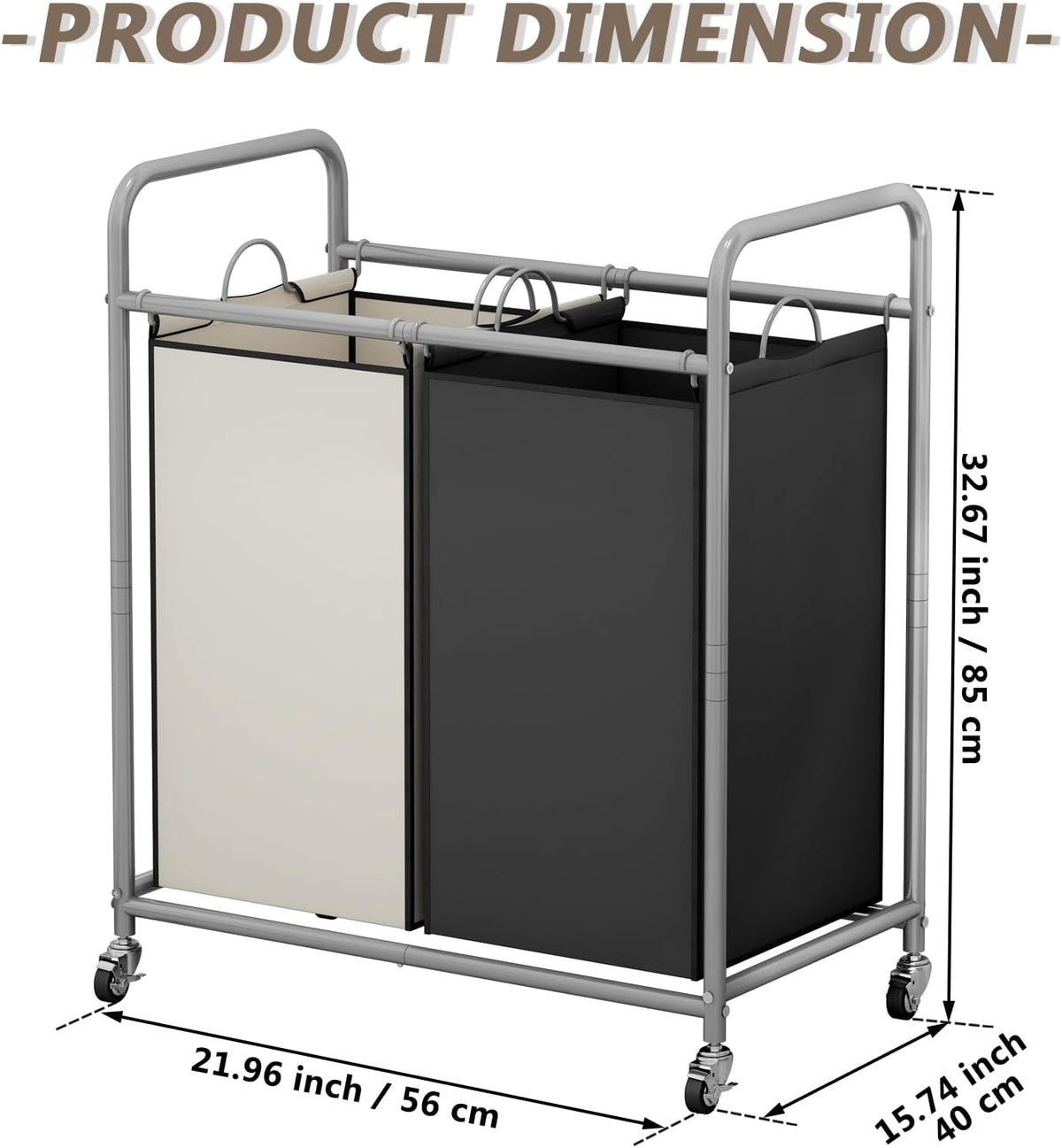 Laundry Hamper with Lockable Wheels and 2 Removable Bags