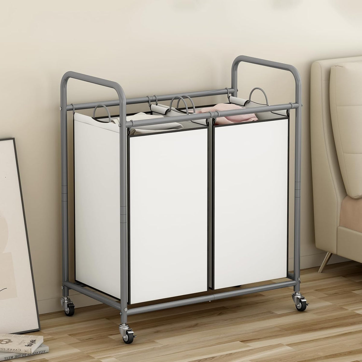 Laundry Hamper with Lockable Wheels and 2 Removable Bags