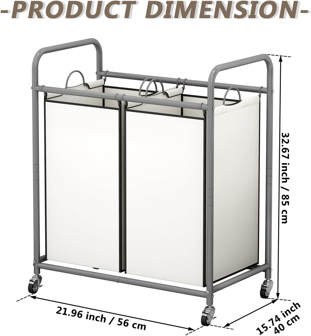 Laundry Hamper with Lockable Wheels and 2 Removable Bags