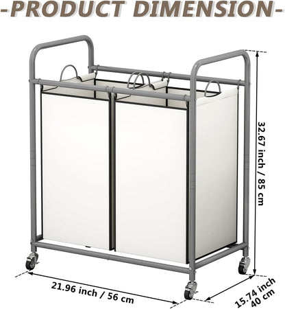Laundry Hamper with Lockable Wheels and 2 Removable Bags
