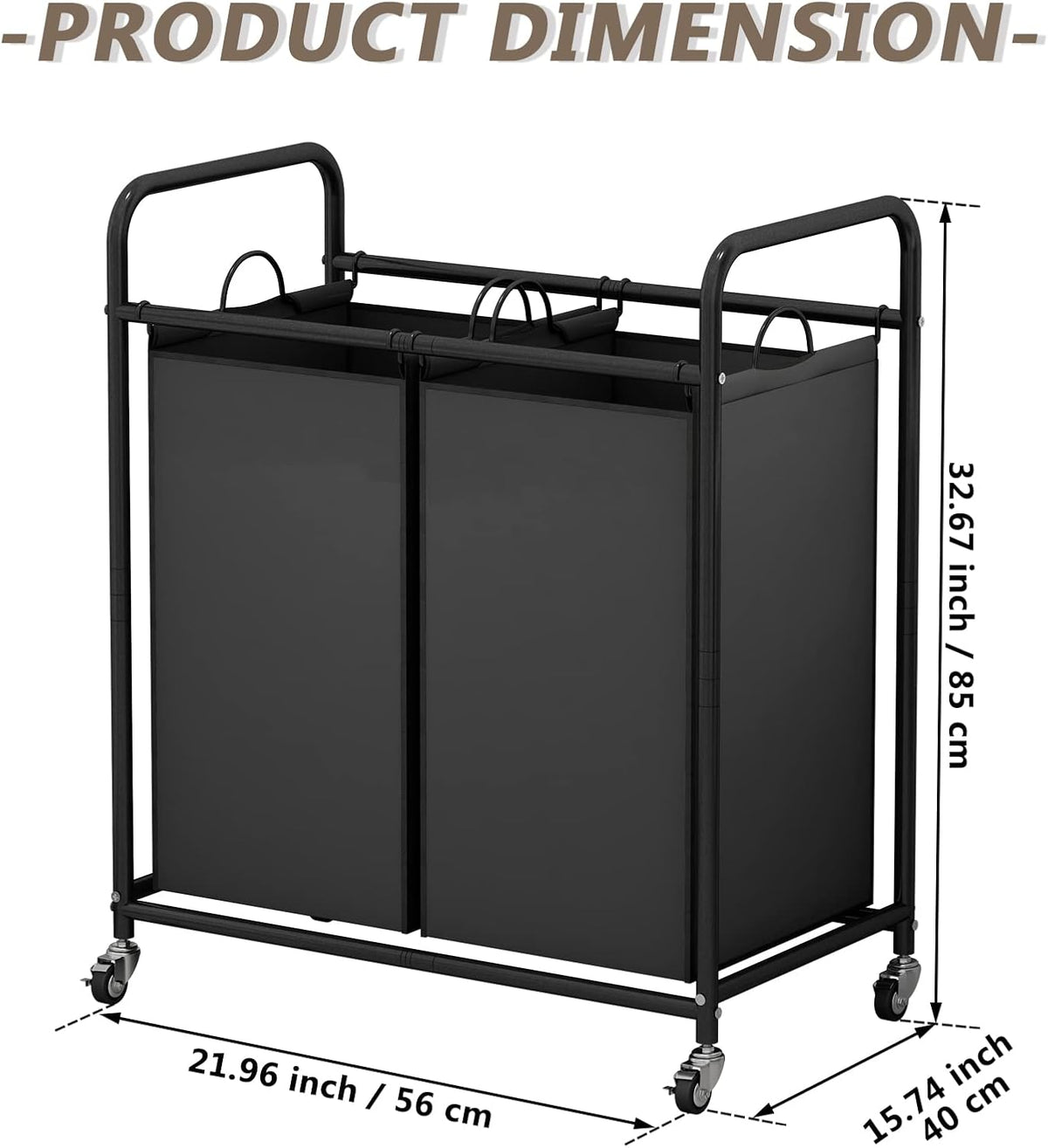 Laundry Hamper with Lockable Wheels and 2 Removable Bags