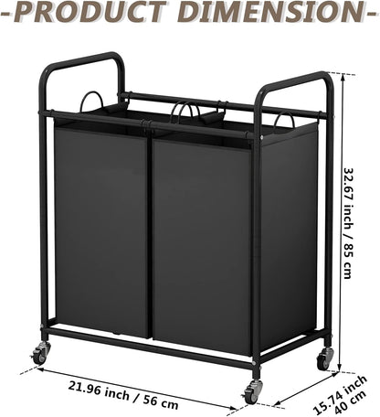 Laundry Hamper with Lockable Wheels and 2 Removable Bags