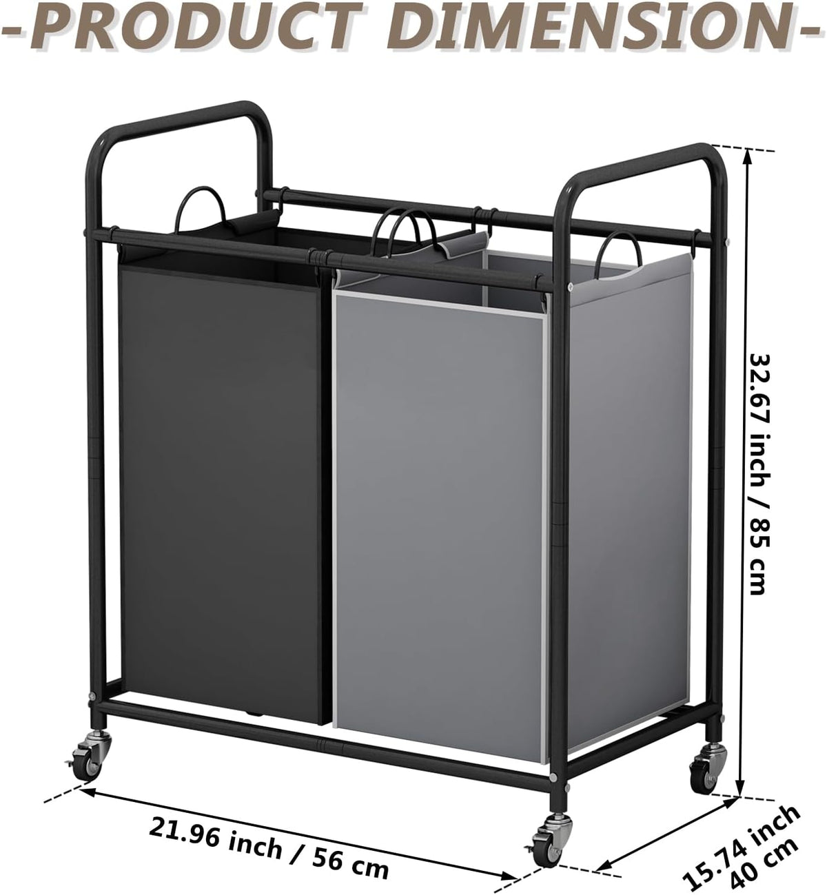 Laundry Hamper with Lockable Wheels and 2 Removable Bags