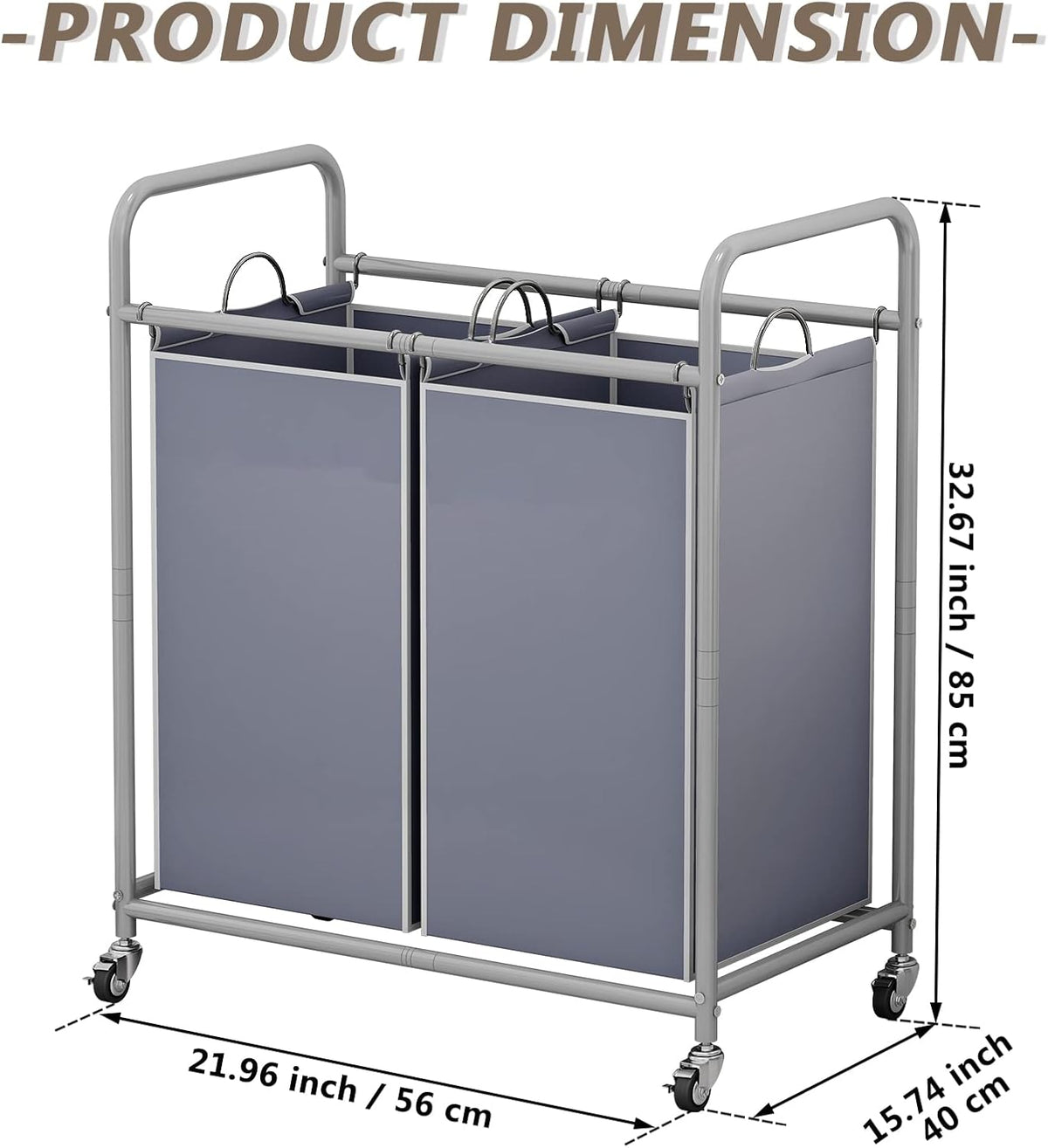 Laundry Hamper with Lockable Wheels and 2 Removable Bags