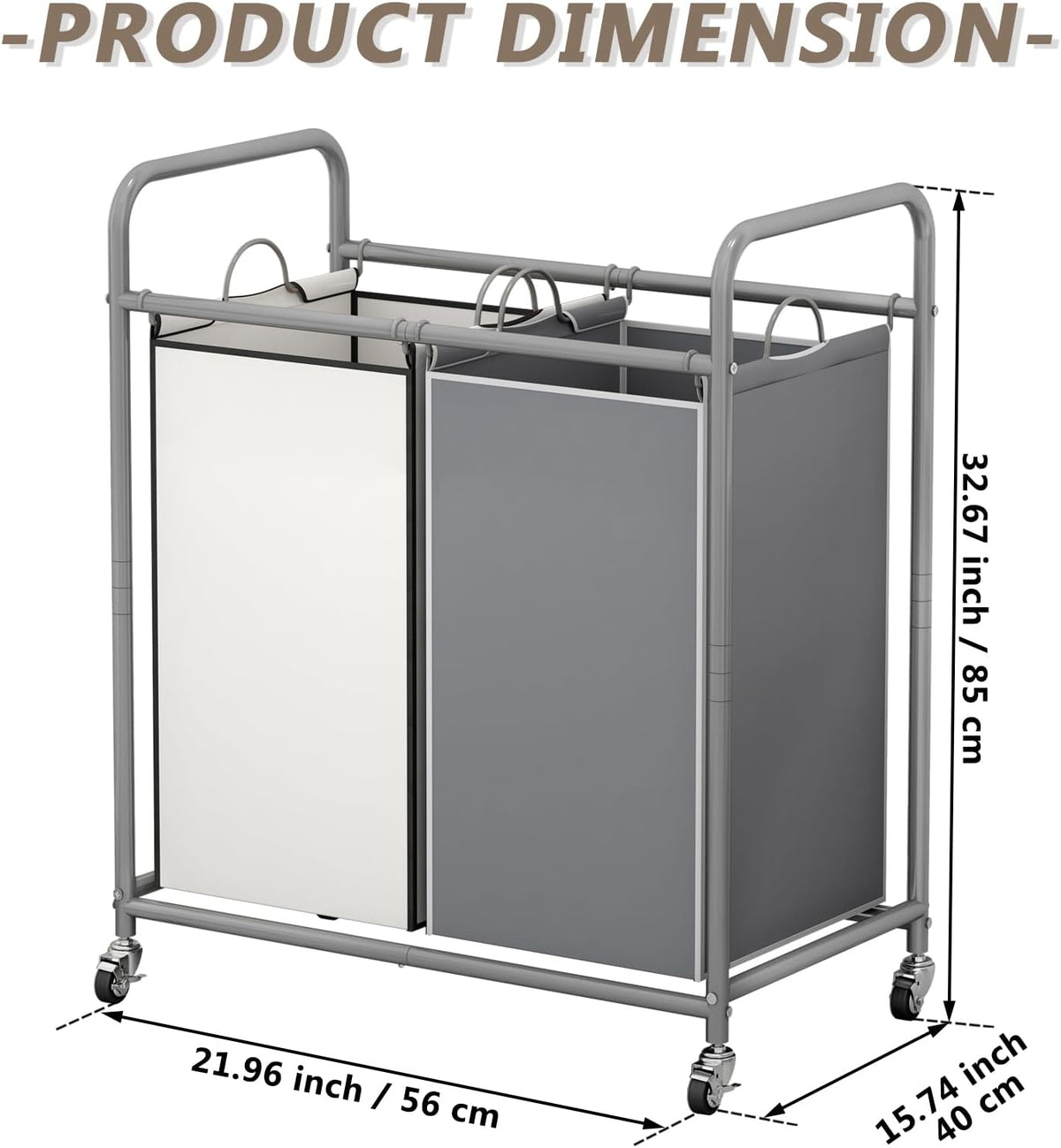 Laundry Hamper with Lockable Wheels and 2 Removable Bags