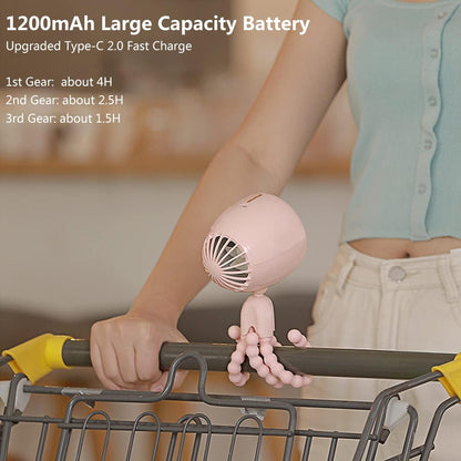 Portable Stroller Fan with Flexible Tripod, Mini Desk Fan Personal USB Rechargeable Handheld Fan, Quiet Clip On Crib Fan, 3 Speeds, Wind Direction Adjustable, for Bike Tent Car Seat BBQ White