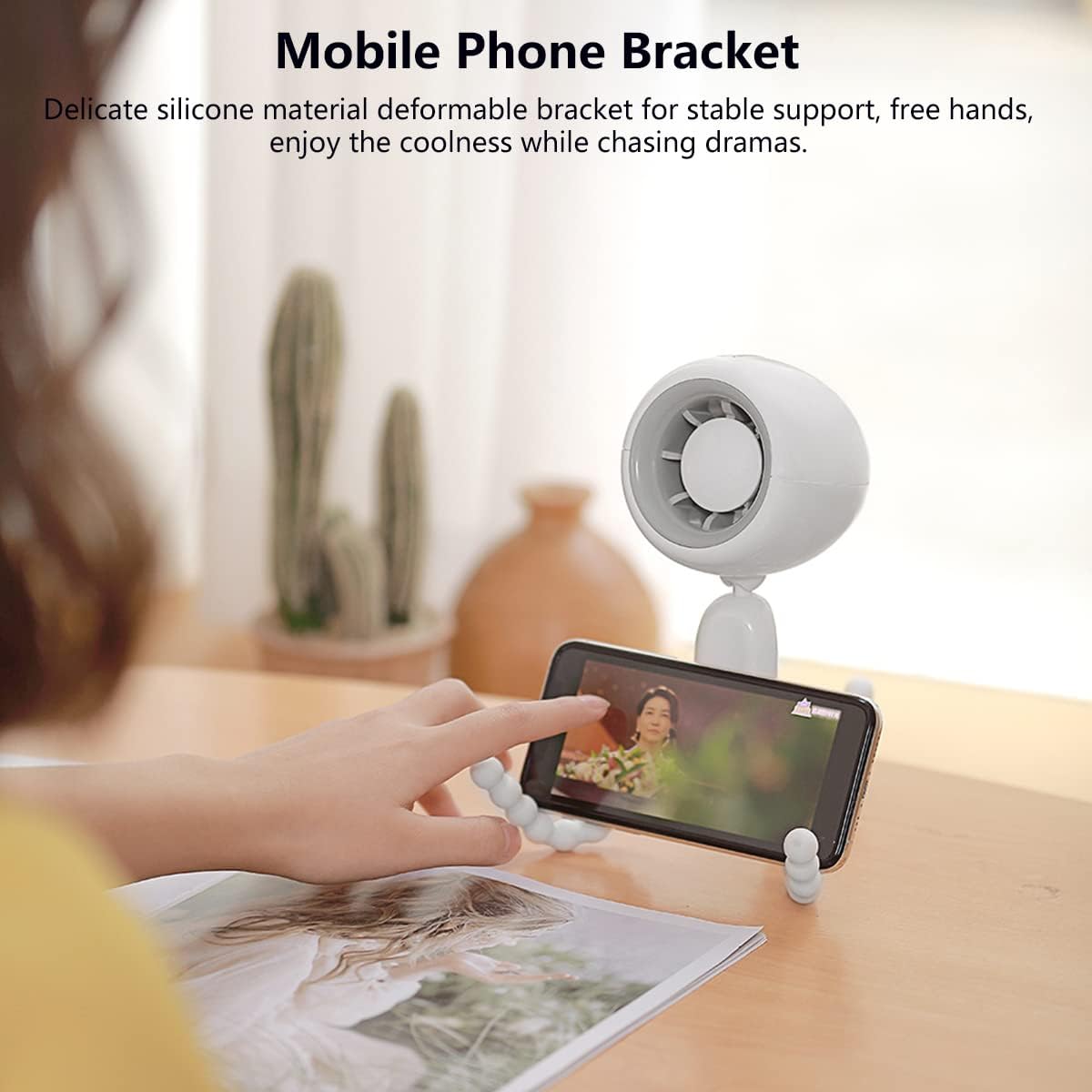 Portable Stroller Fan with Flexible Tripod, Mini Desk Fan Personal USB Rechargeable Handheld Fan, Quiet Clip On Crib Fan, 3 Speeds, Wind Direction Adjustable, for Bike Tent Car Seat BBQ White