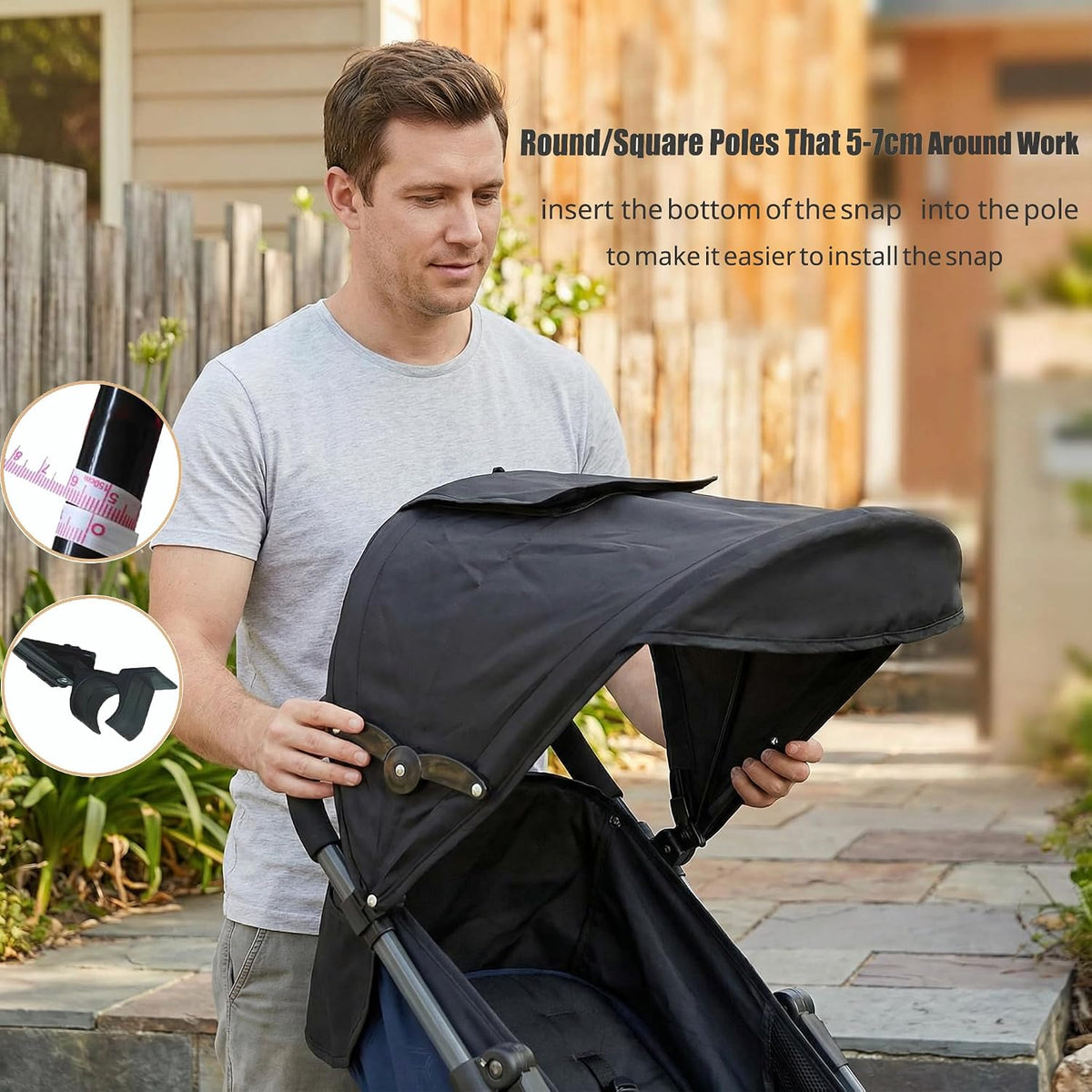 Baby Stroller Sun Shade Umbrella Stroller Canopy Replacement Retractable Stroller Replacement Parts Shade for Pram Pushchair Buggy Parasol Sun with Mesh Window Pocket Adjustable